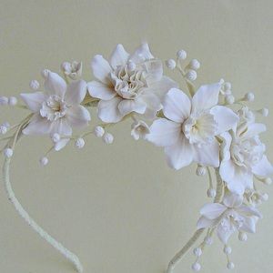 Handmade white wedding flower crown headband
